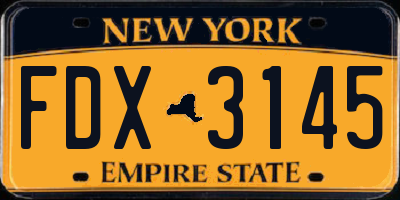 NY license plate FDX3145
