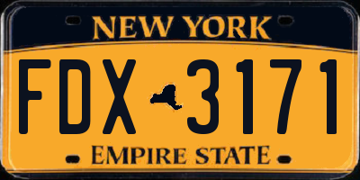 NY license plate FDX3171