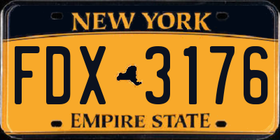 NY license plate FDX3176