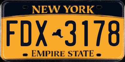 NY license plate FDX3178