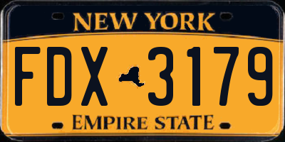 NY license plate FDX3179