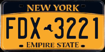 NY license plate FDX3221