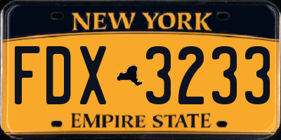 NY license plate FDX3233