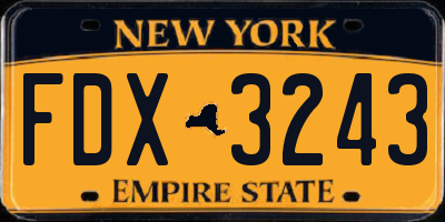 NY license plate FDX3243