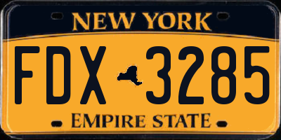 NY license plate FDX3285