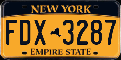 NY license plate FDX3287