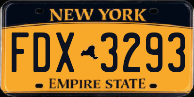 NY license plate FDX3293