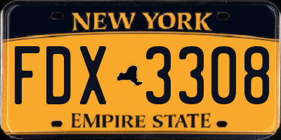 NY license plate FDX3308