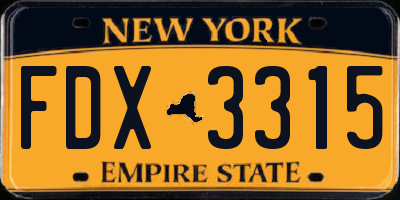NY license plate FDX3315