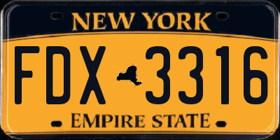 NY license plate FDX3316