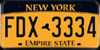 NY license plate FDX3334