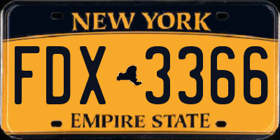 NY license plate FDX3366