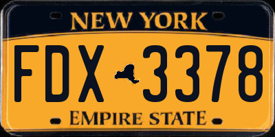 NY license plate FDX3378