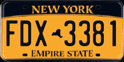 NY license plate FDX3381