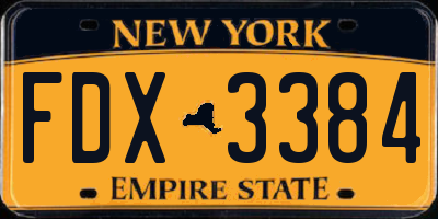 NY license plate FDX3384