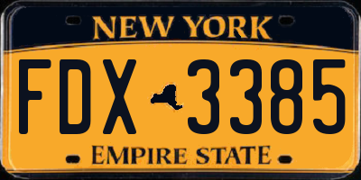NY license plate FDX3385