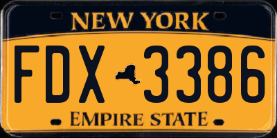 NY license plate FDX3386