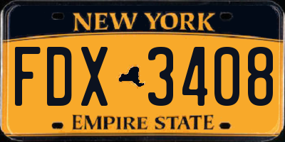 NY license plate FDX3408