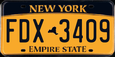 NY license plate FDX3409
