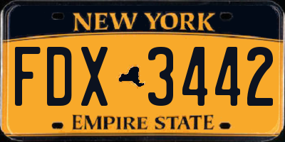 NY license plate FDX3442