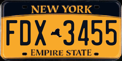 NY license plate FDX3455