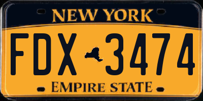 NY license plate FDX3474