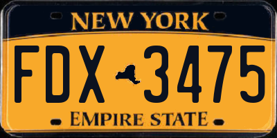 NY license plate FDX3475