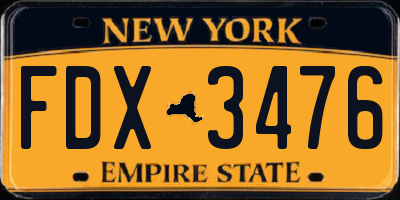 NY license plate FDX3476