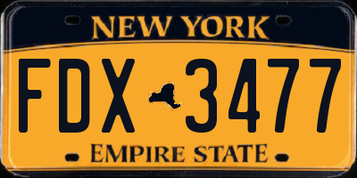 NY license plate FDX3477