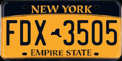 NY license plate FDX3505