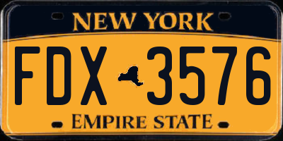 NY license plate FDX3576
