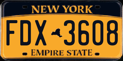 NY license plate FDX3608