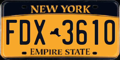 NY license plate FDX3610
