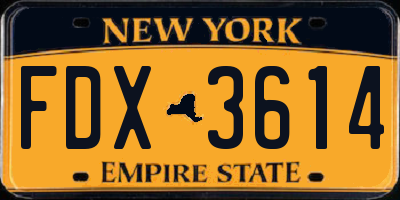 NY license plate FDX3614