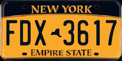 NY license plate FDX3617
