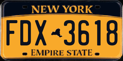 NY license plate FDX3618