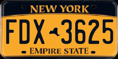 NY license plate FDX3625