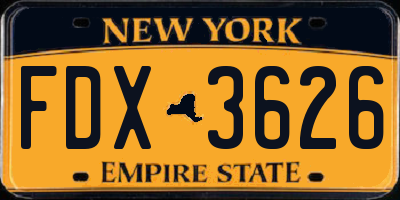 NY license plate FDX3626
