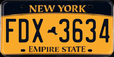 NY license plate FDX3634
