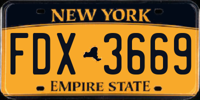 NY license plate FDX3669