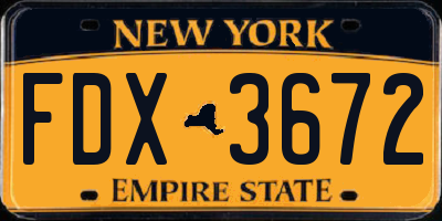 NY license plate FDX3672