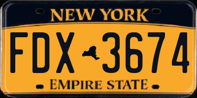 NY license plate FDX3674