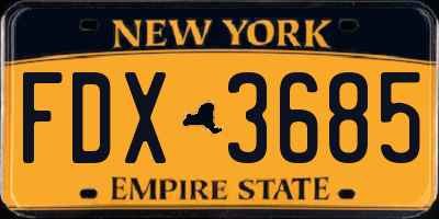 NY license plate FDX3685