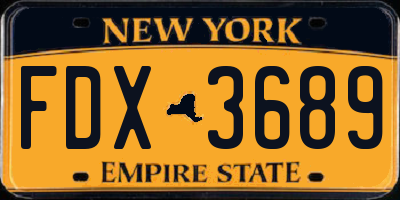 NY license plate FDX3689