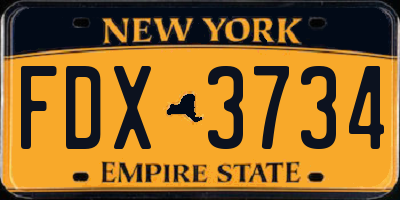 NY license plate FDX3734