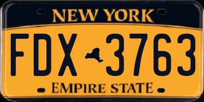NY license plate FDX3763