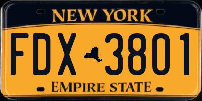 NY license plate FDX3801