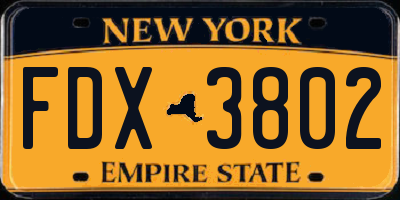 NY license plate FDX3802