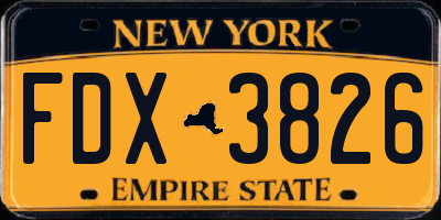 NY license plate FDX3826