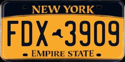 NY license plate FDX3909